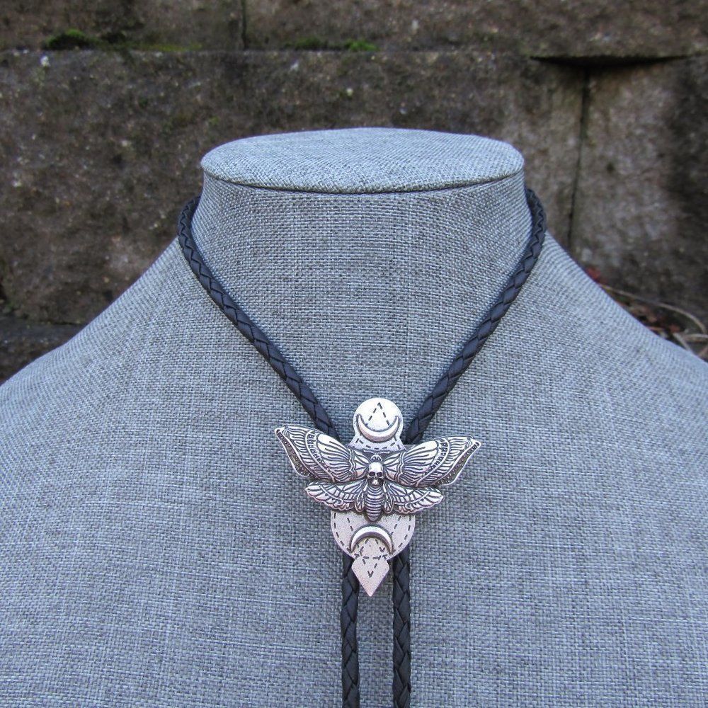 Large Statement Piece Moth Bolo Tie Necklace Gothic Woods Witchy